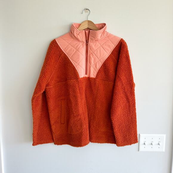 Vera Bradley Tops - Vera Bradley Teddy Bear Fleece Colorblock Pullover Sweatshirt Orange/Pink L